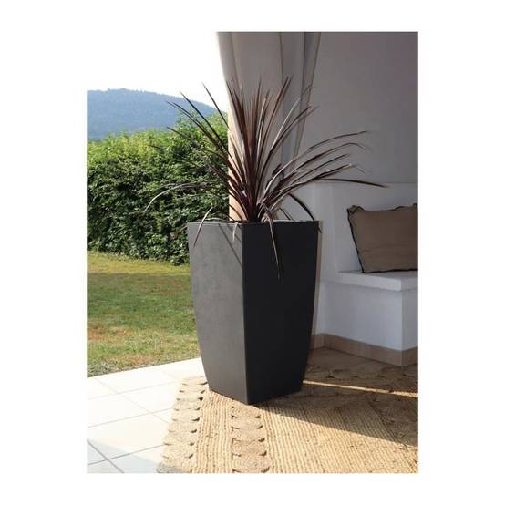 Bac à fleurs carré haut en plastique gris anthracite L.43.5 cm l.43.5 cm H.78.2 cm - Eda plastiques - Image 2
