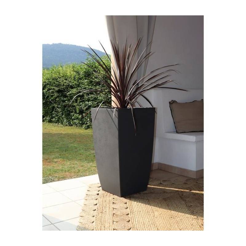 Bac à fleurs carré haut en plastique gris anthracite L.43.5 cm l.43.5 cm H.78.2 cm - Eda plastiques - Imagen 2