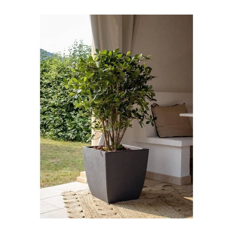 Bac à fleurs carré haut en plastique gris anthracite L.43.5 cm l.43.5 cm H.78.2 cm - Eda plastiques - Imagen 4