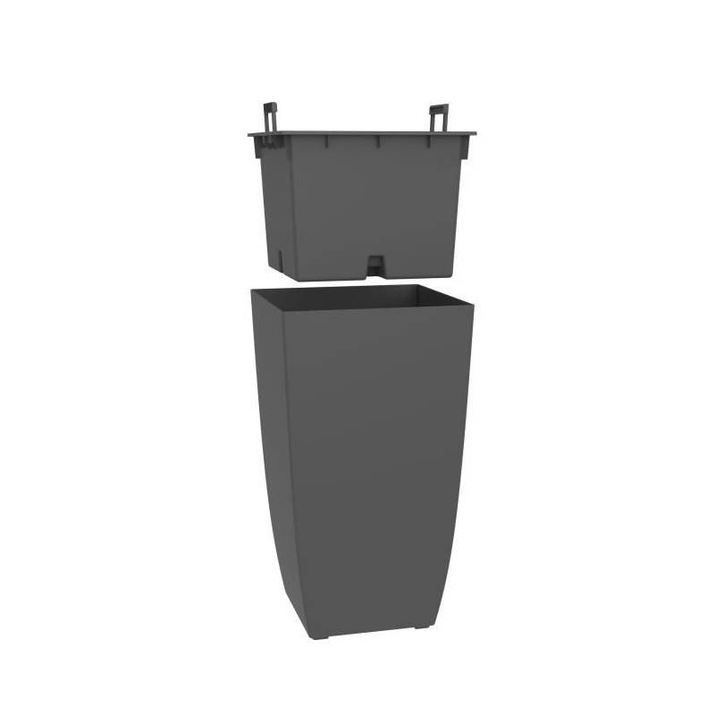 Bac à fleurs carré haut en plastique gris anthracite L.43.5 cm l.43.5 cm H.78.2 cm - Eda plastiques - Imagen 3