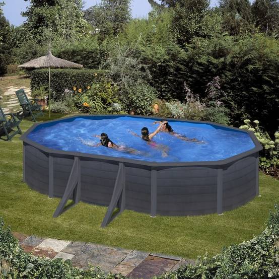 Gré - Piscine hors-sol acier gris anthracite 6,34 x 3,99 x H 1,22 m - GRÉ - Image 1