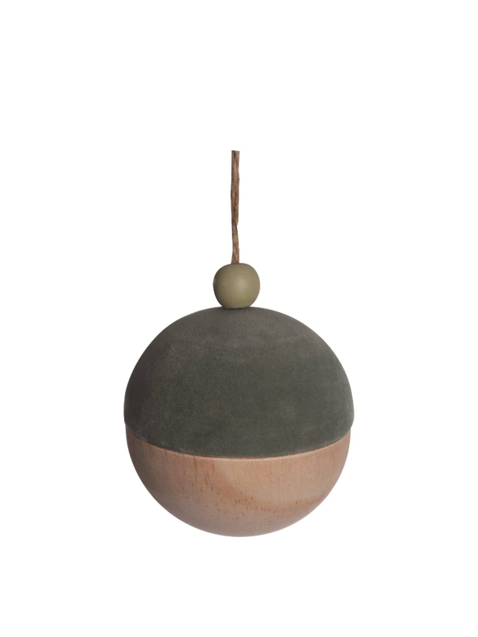 Ecloz - Boule de Noël en bois et velours - vert et bois naturel - ECLOZ