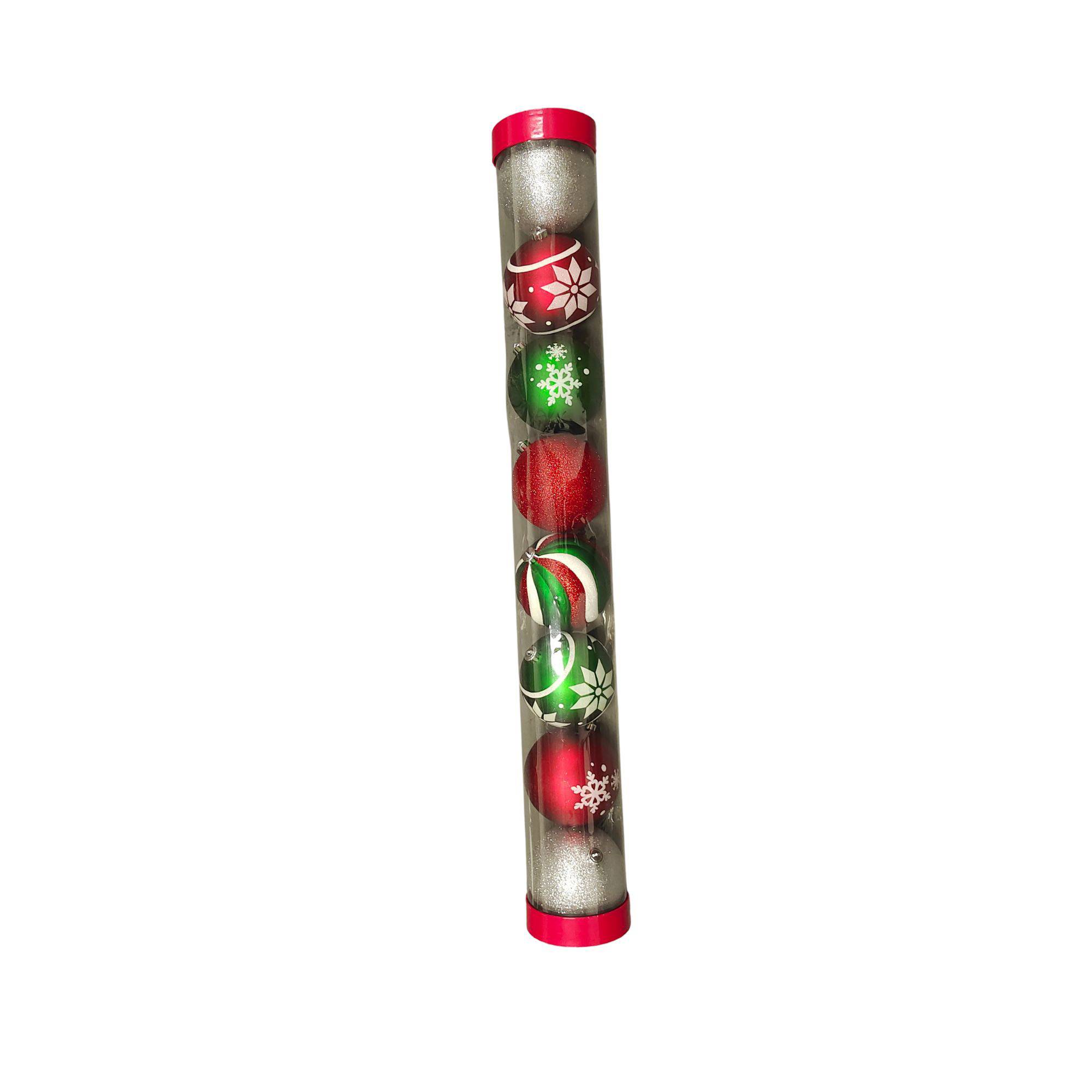 Ecloz - Tube de 8 boules de Noël - décor vert et rouge  - Ø. 15 cm - ECLOZ