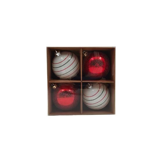 Ecloz - Lot de 4 boules de Noël - décor rouge et blanc - Ø. 8 cm - ECLOZ - Image 1