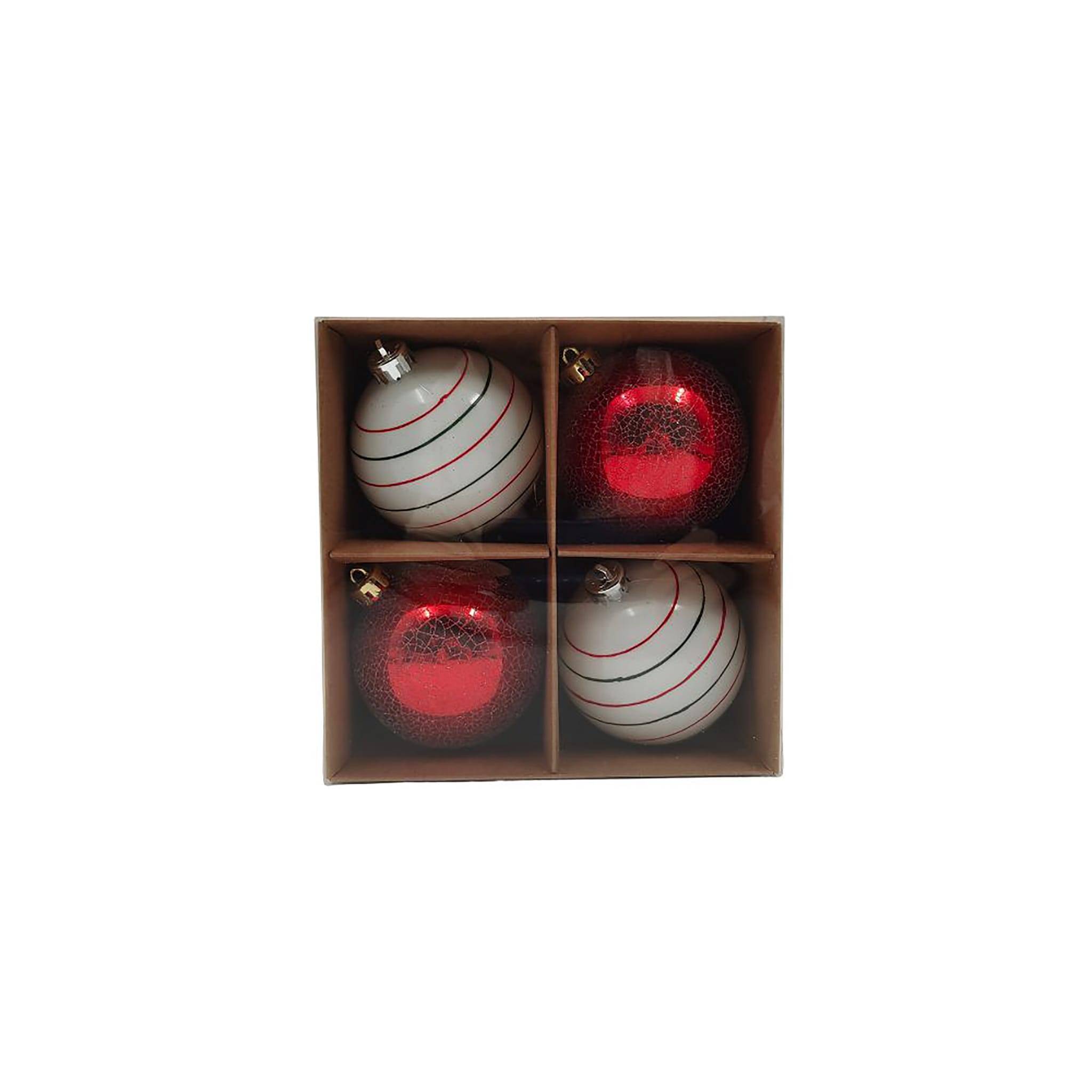 Ecloz - Lot de 4 boules de Noël - décor rouge et blanc - Ø. 8 cm - ECLOZ