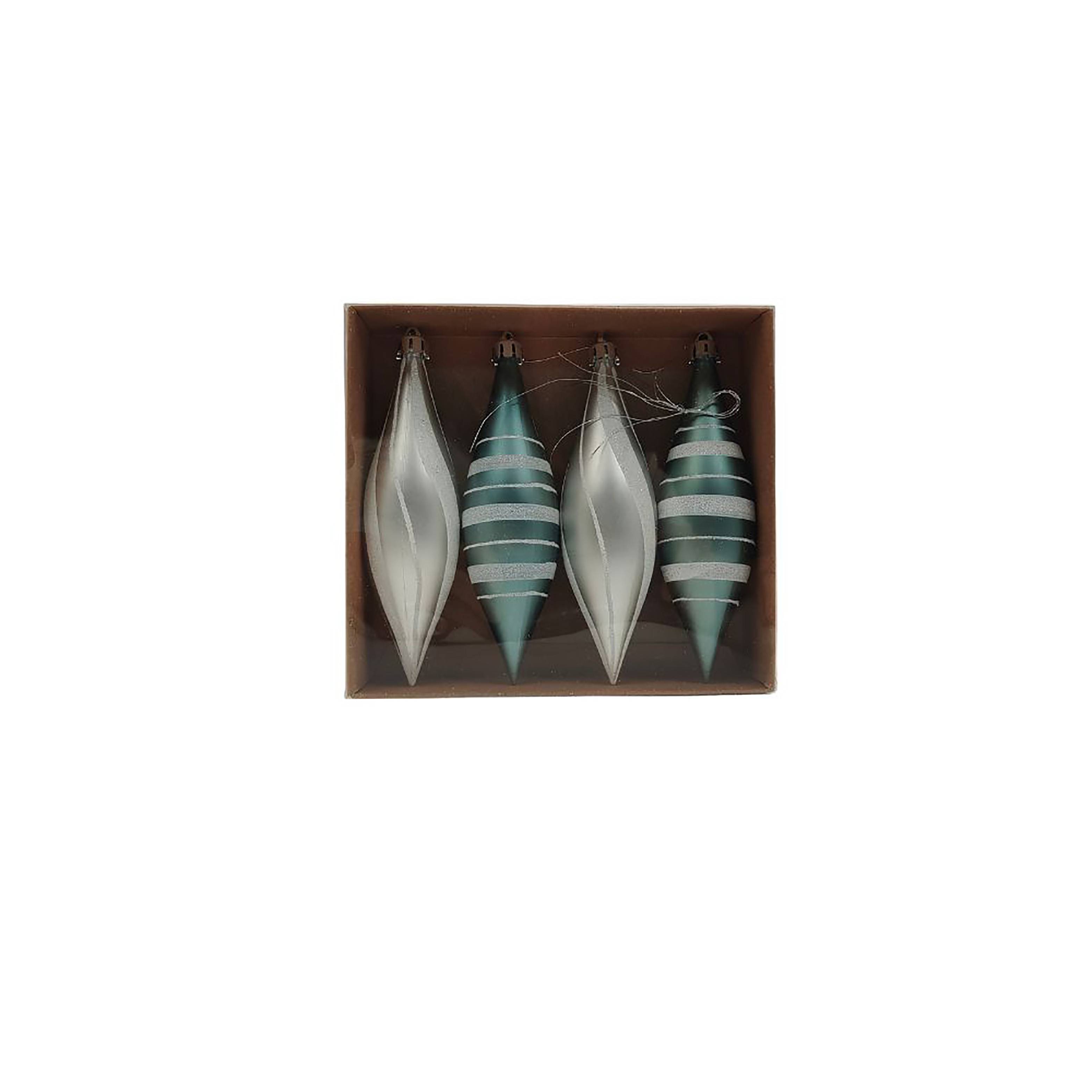 Ecloz - Lote de 4 bolas de Navidad gotas - decorado escarchado y turquesa - H. 14 cm - ECLOZ