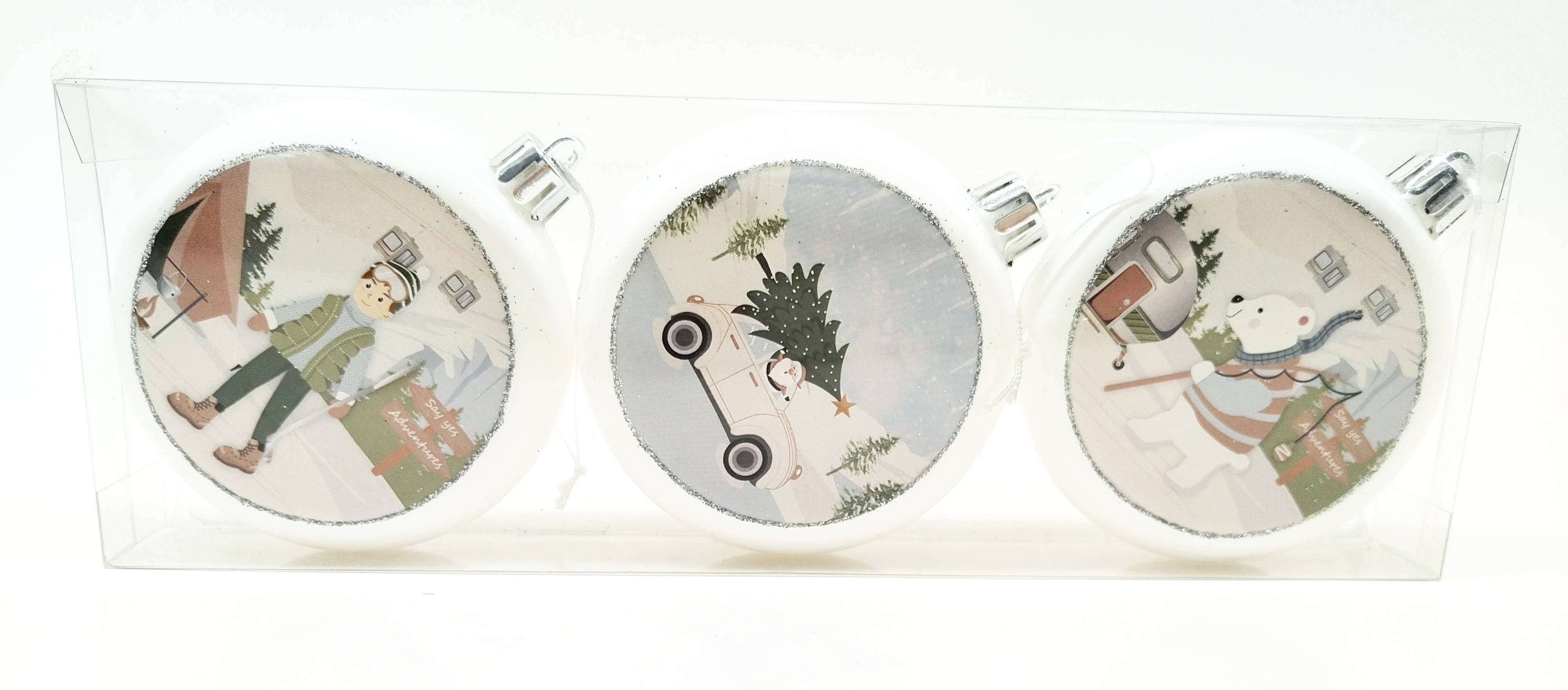 Ecloz - Lot de 3 boules de Noël plates - blanc - ECLOZ