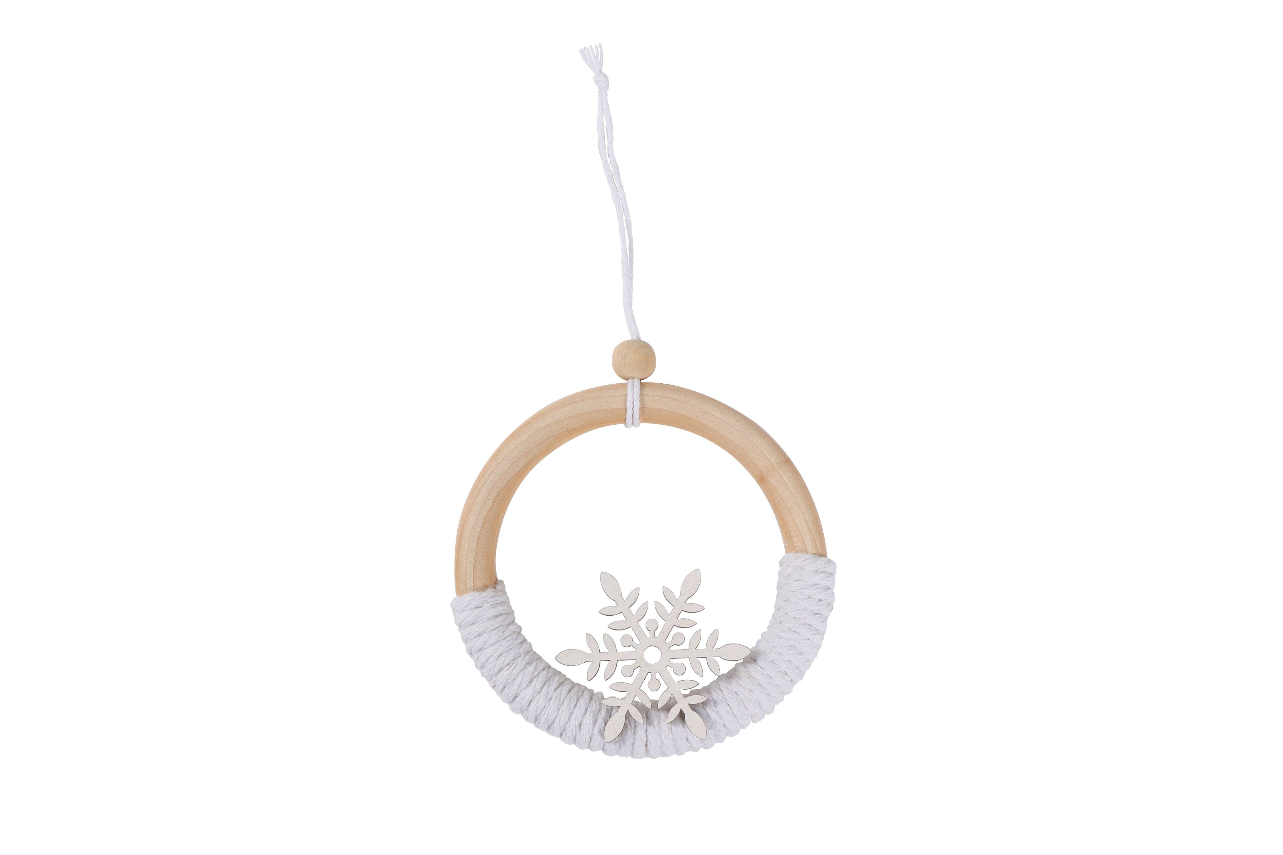Ecloz - Suspension anneau en bois et macramé blanc et bois naturel Ø9,5 x H.17,5 cm - ECLOZ