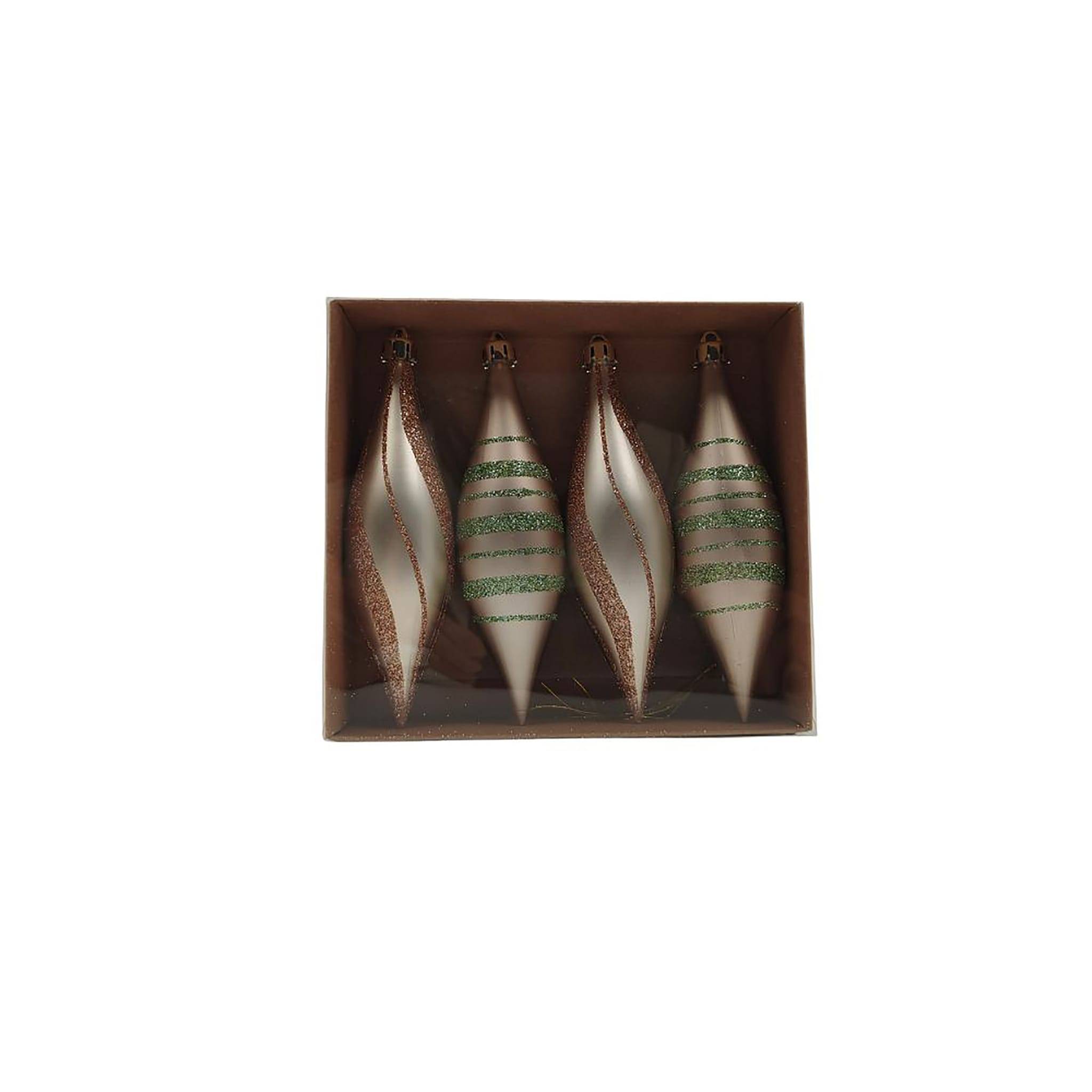 Ecloz - Lot de 4 boules de Noël gouttes - décor doré et paillettes - H. 14 cm - ECLOZ