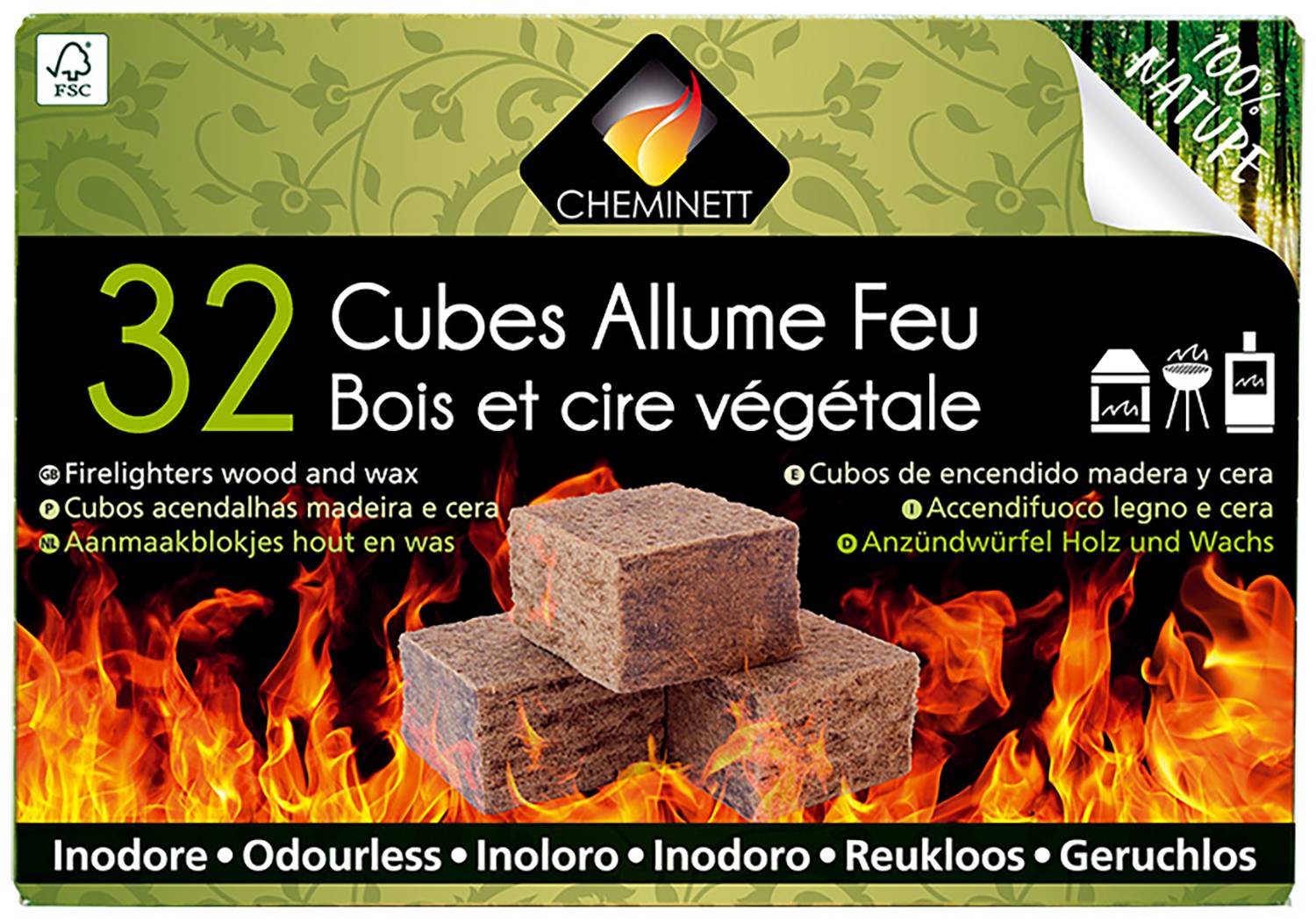 Allume feu cubes bois inodore 32 pcs – PYROFEU - Imagen 1