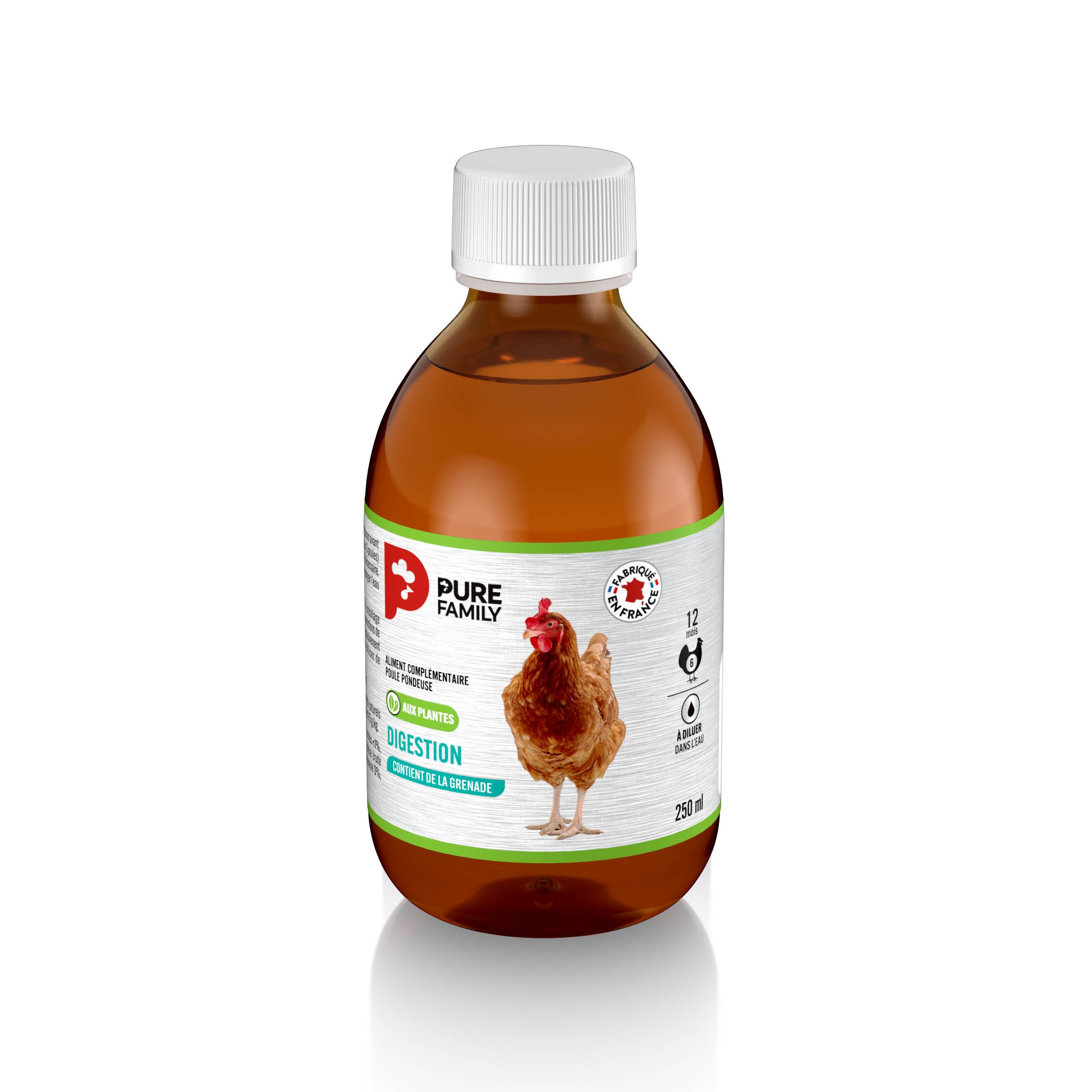 Pure Family - Complément liquide digestion aux plantes pour poule 250 ml - Pure Family
