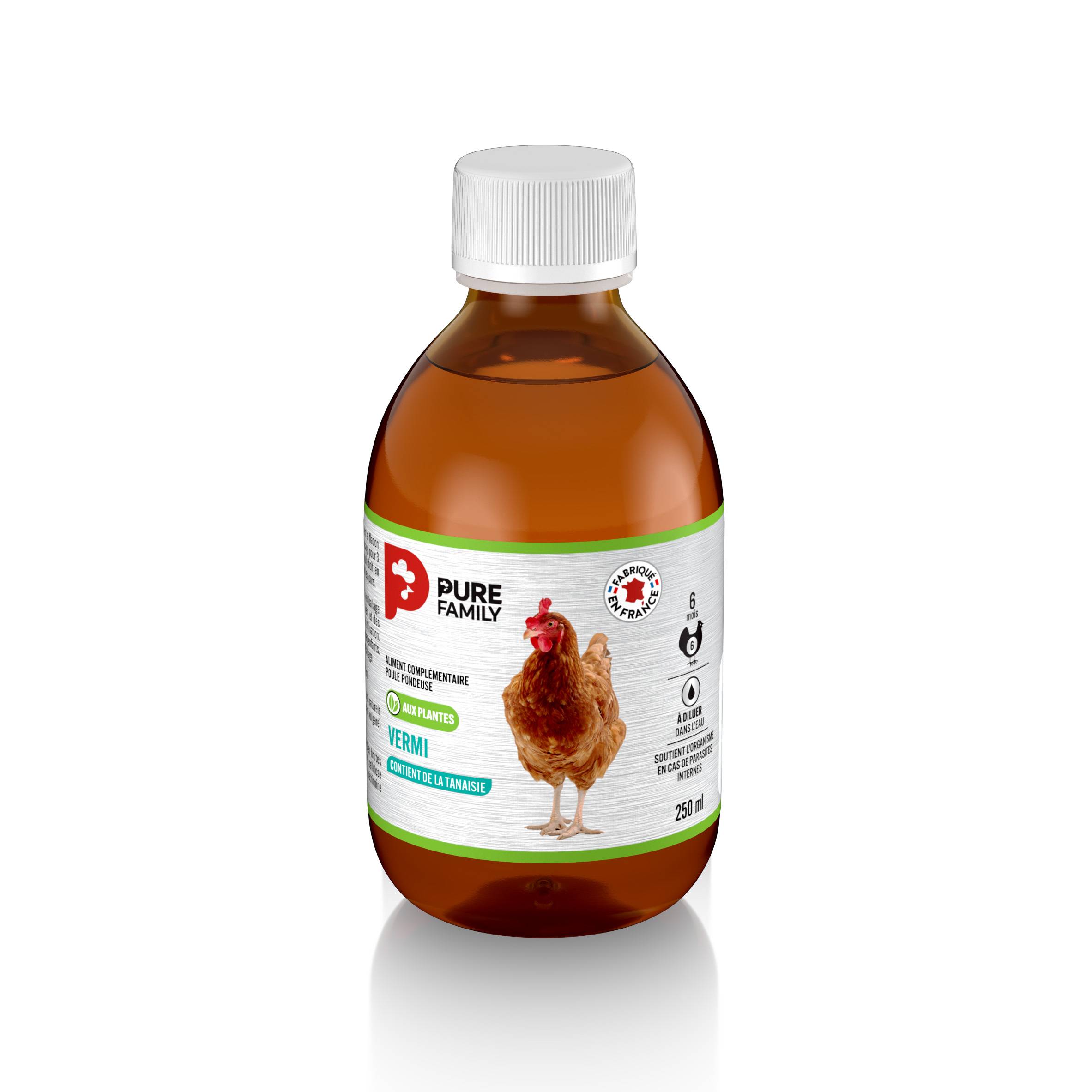 Pure Family - Complément liquide naturel Vermi aux plantes pour poule 250 ml - Pure Family