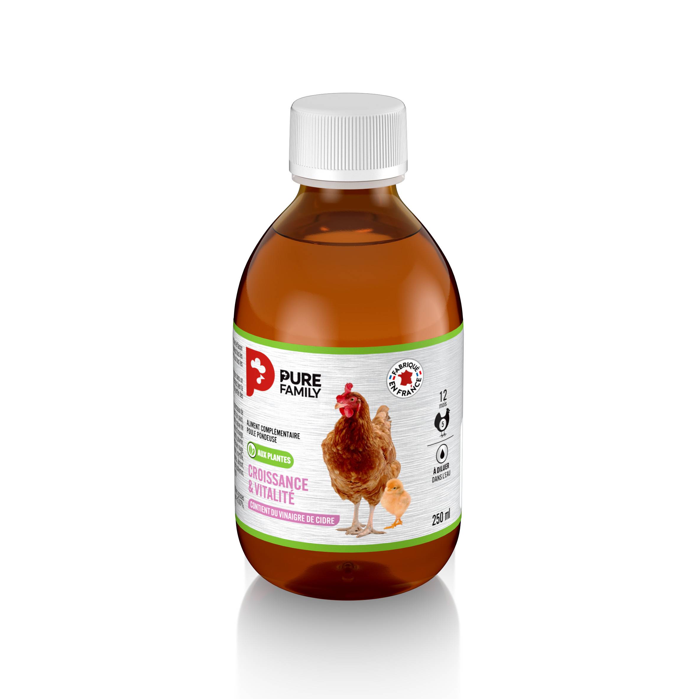 Pure Family - Complemento líquido crecimiento & Vitalidad a base de plantas 250 ml para gallina - Pure Family