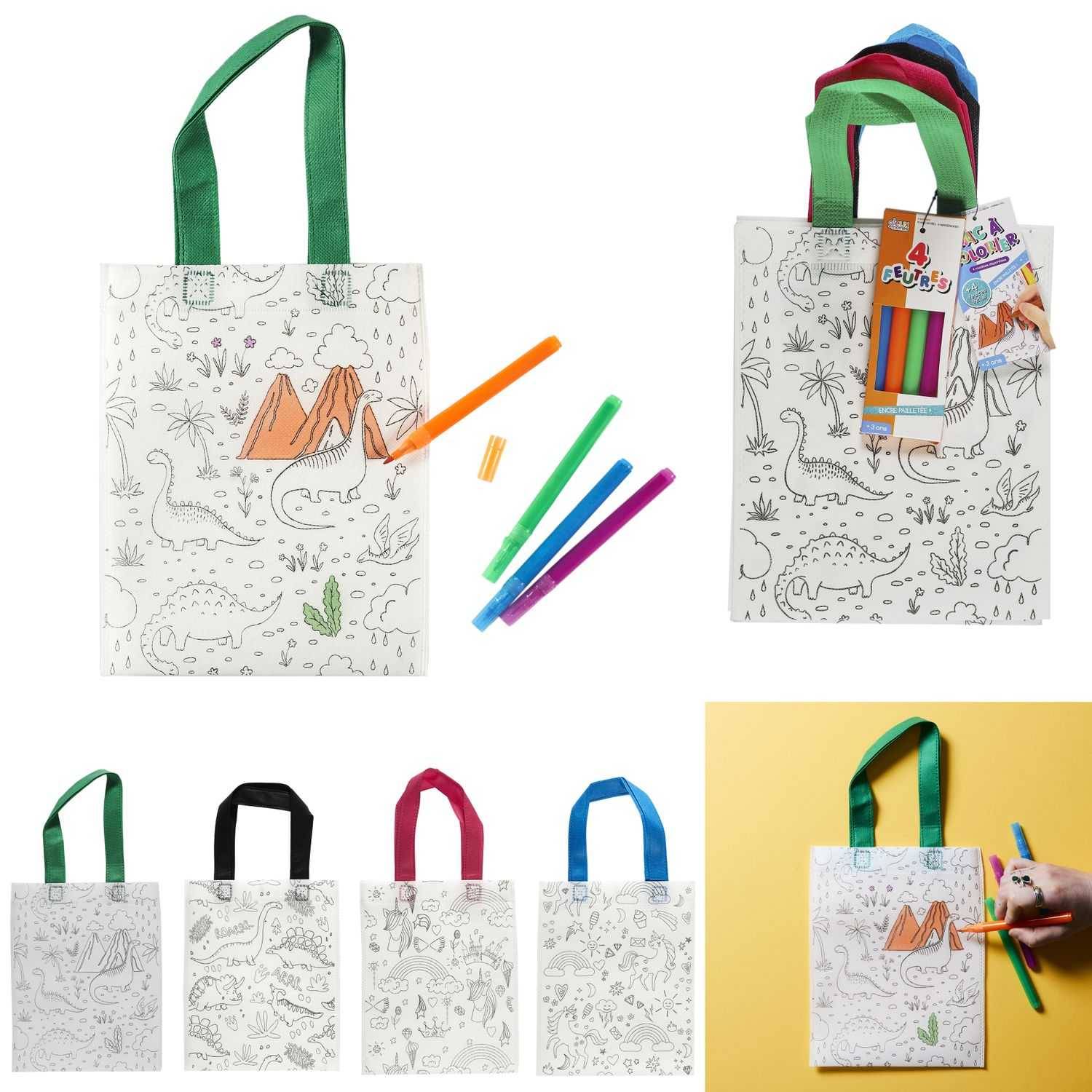 Jeux 2 Momes - Set de bolsas tote para colorear 4 modelos 20x25 cm - JUEGOS 2 MOMES