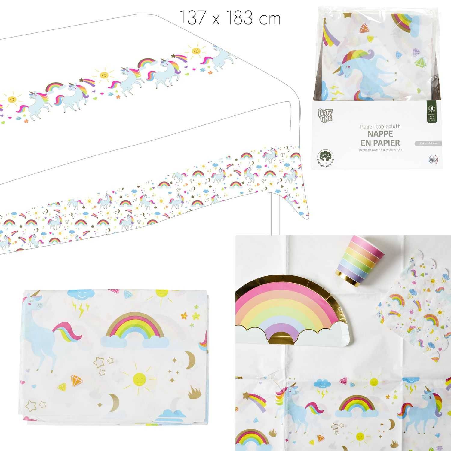 Nappe en papier licorne blanc L.183 cm l.137 cm - Paris prix
