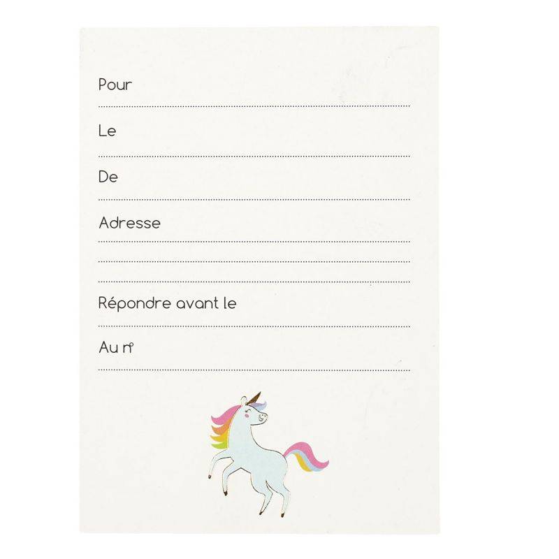 Lot de 6 cartes d'invitation licorne papier multicolore - Imagen 2