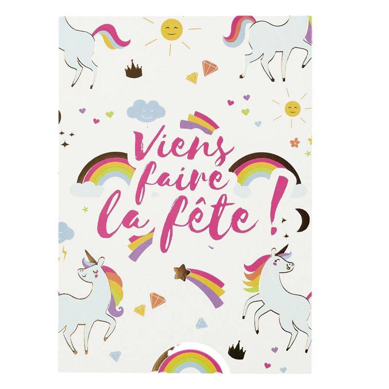 Lot de 6 cartes d'invitation licorne papier multicolore - Imagen 4