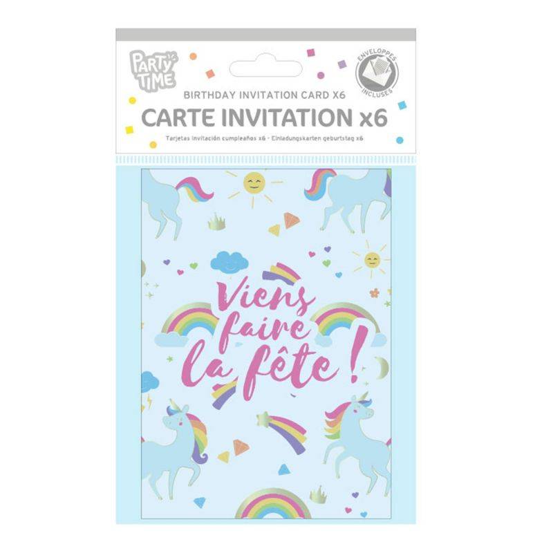 Lot de 6 cartes d'invitation licorne papier multicolore - Imagen 5