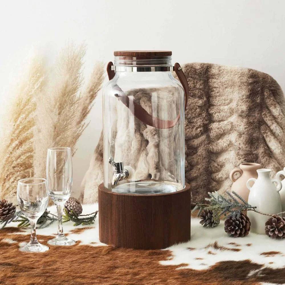 Fuente de bebidas de vidrio con soporte de paulownia Ø 20 cm, alto 41 cm, 6 L - THE HOME DECO FACTORY - Imagen 6