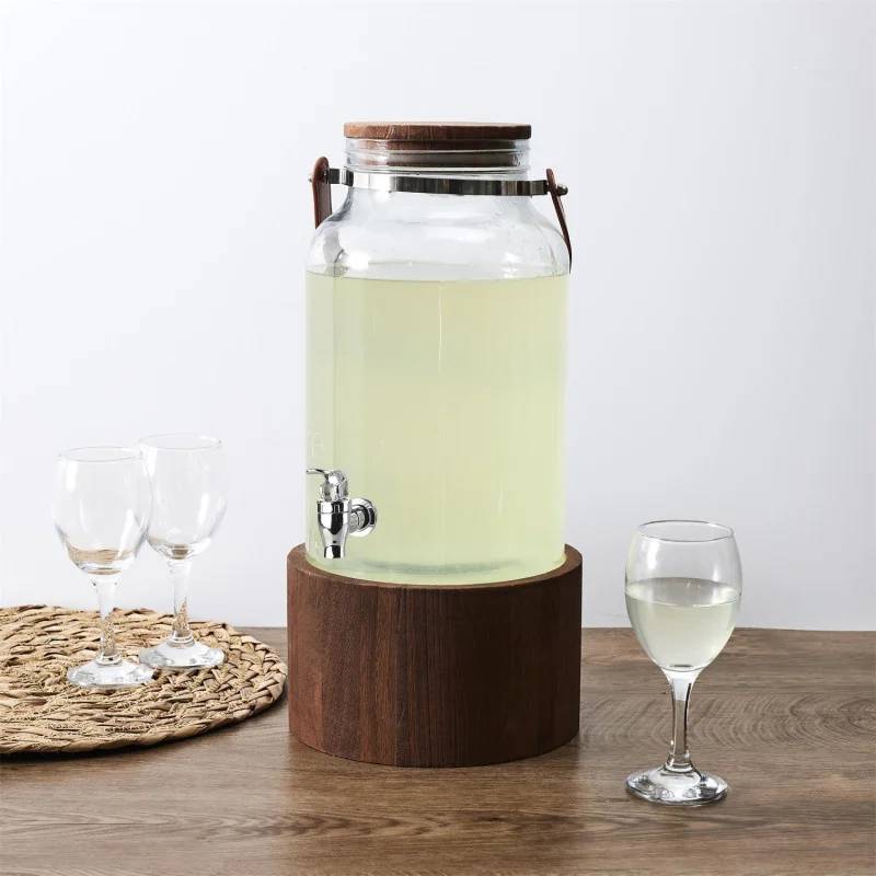 Fuente de bebidas de vidrio con soporte de paulownia Ø 20 cm, alto 41 cm, 6 L - THE HOME DECO FACTORY - Imagen 4