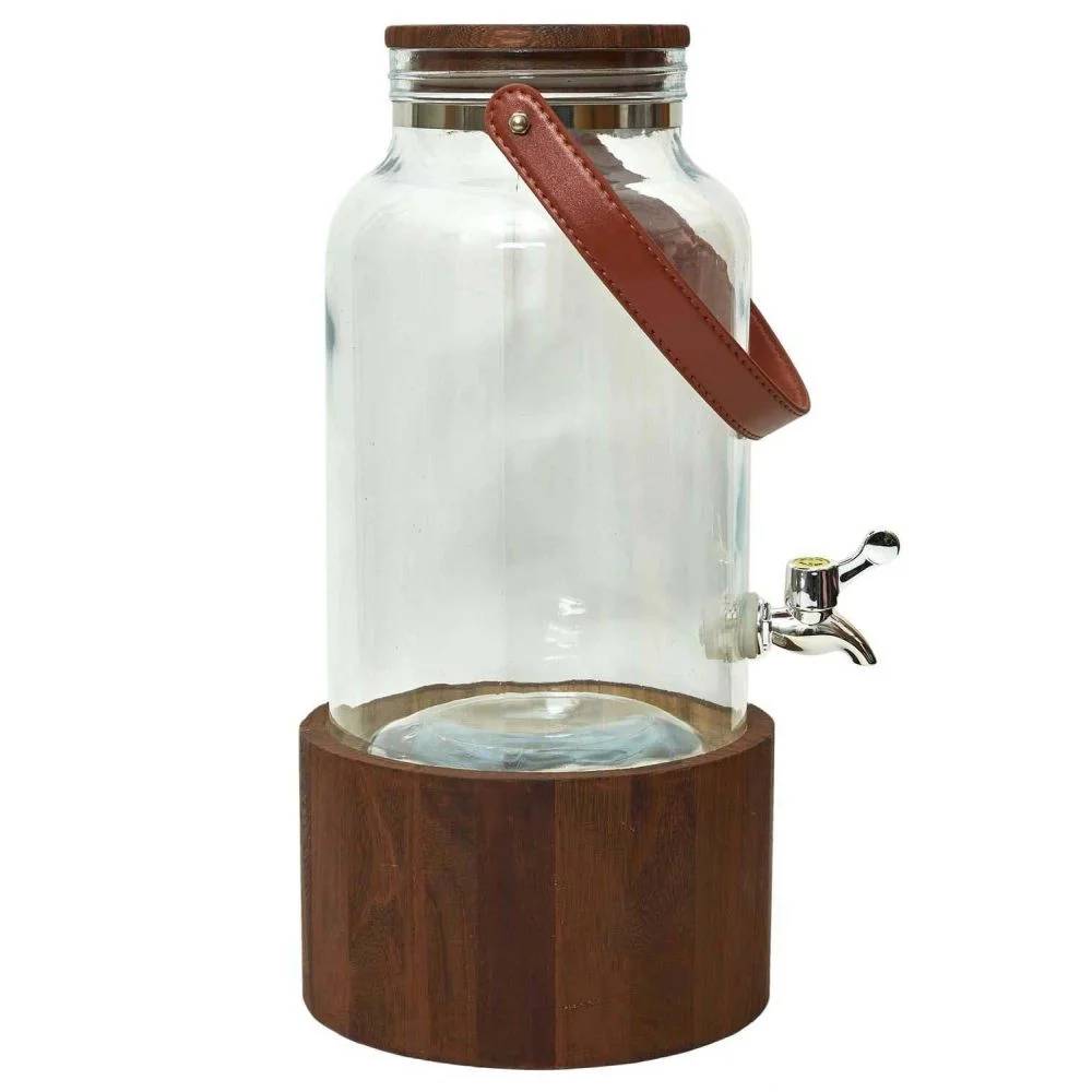 Fuente de bebidas de vidrio con soporte de paulownia Ø 20 cm, alto 41 cm, 6 L - THE HOME DECO FACTORY - Imagen 2