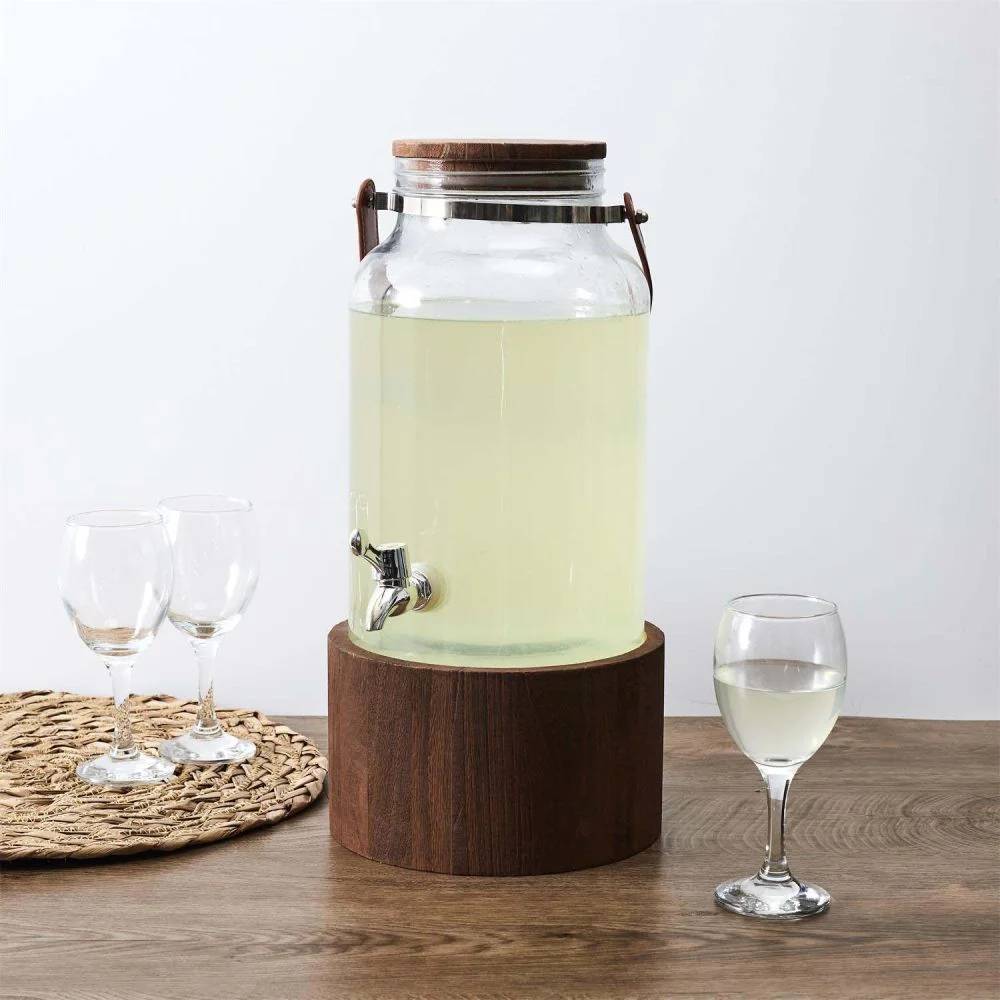 Fuente de bebidas de vidrio con soporte de paulownia Ø 20 cm, alto 41 cm, 6 L - THE HOME DECO FACTORY - Imagen 3
