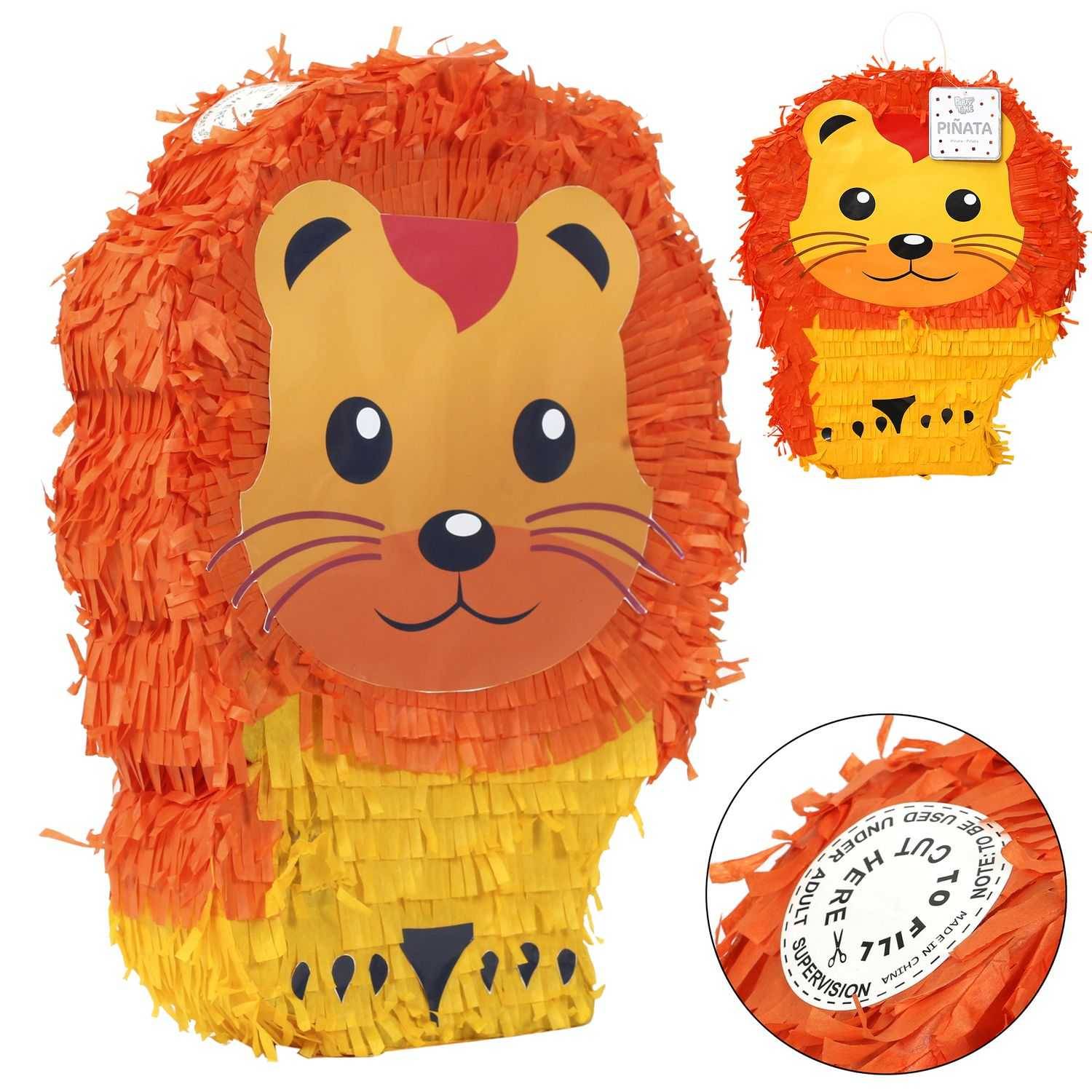 Pinata lion papier coloré H 39 cm L 32 cm P 7,30 cm – PARTY TIME - Imagen 1