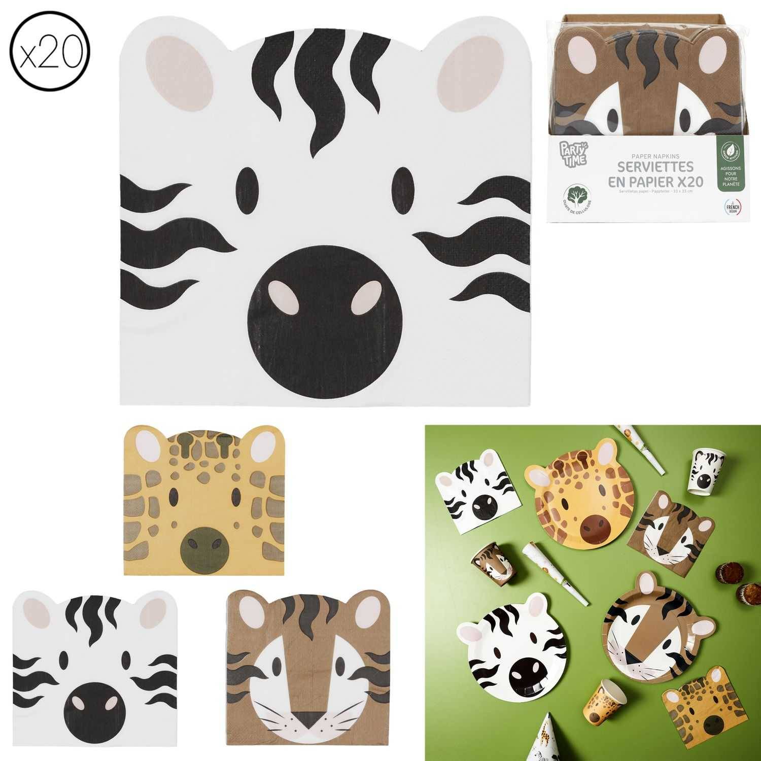 20 servilletas papel Animales Sabana 33x33 cm - CMP IBERICA