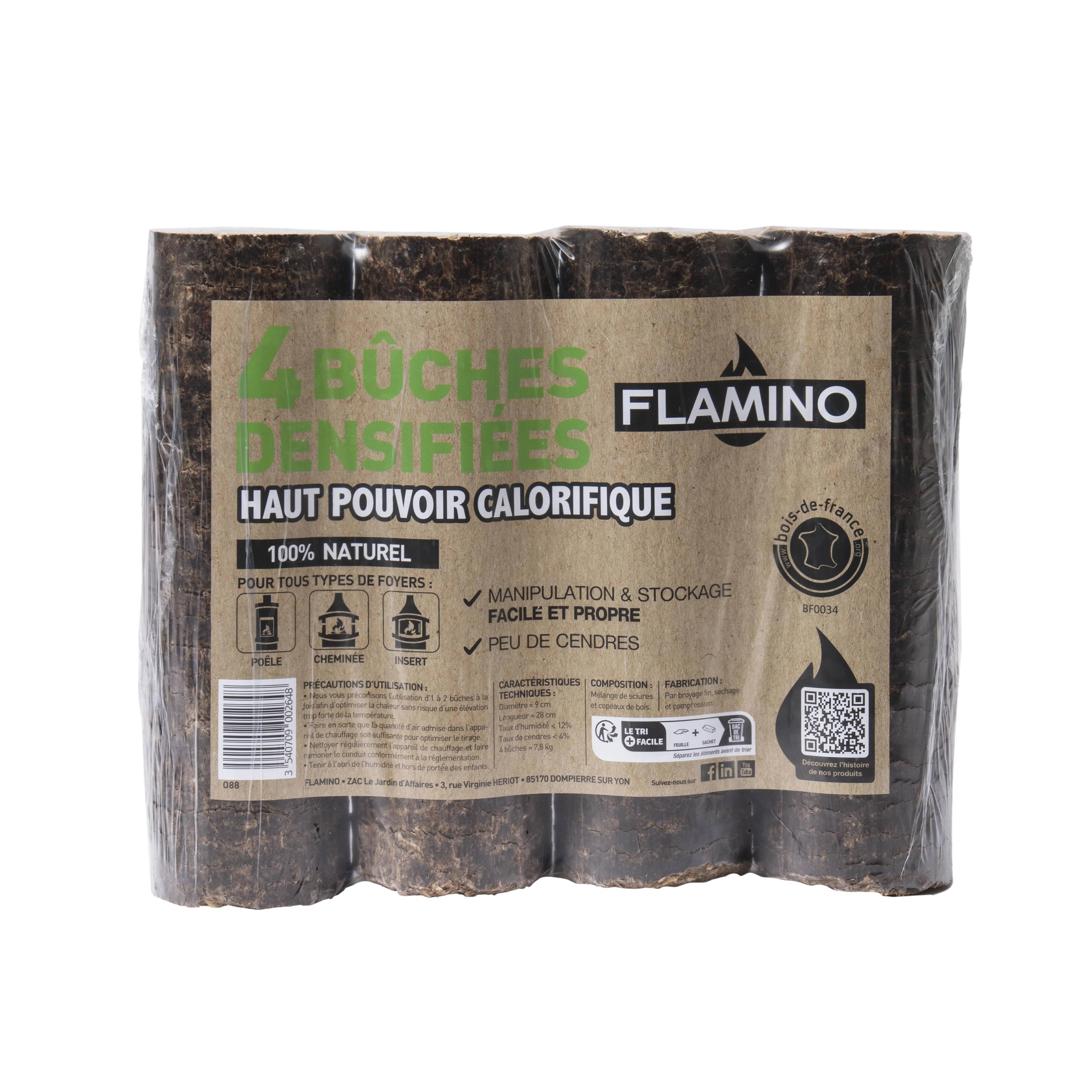 Flamino - Bûches densifiées Flamino pack de 4 28 cm Ø 9 cm - FLAMINO