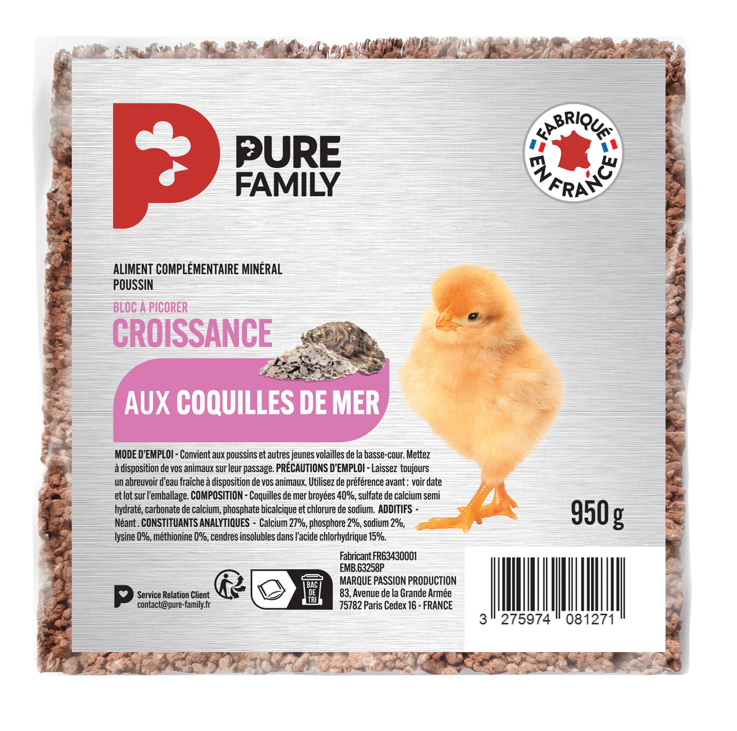 Pure Family - Complemento mineral bloque crecimiento para pollito 950 g - Pure Family
