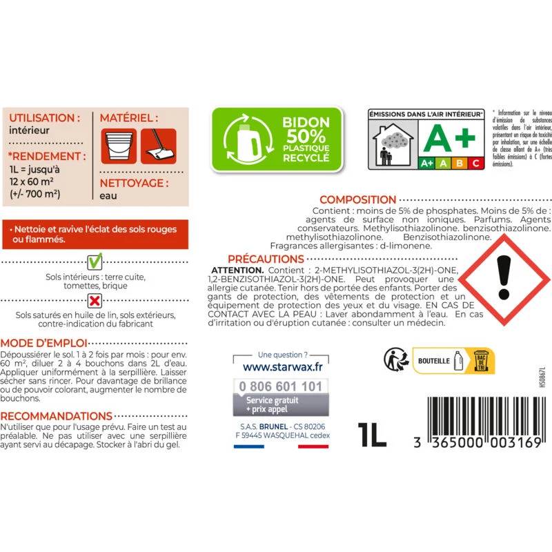 Starwax - NETTOYANT RAVIVEUR COLORÉ POUR TOMETTES ET TERRES CUITES 1L - Image 4