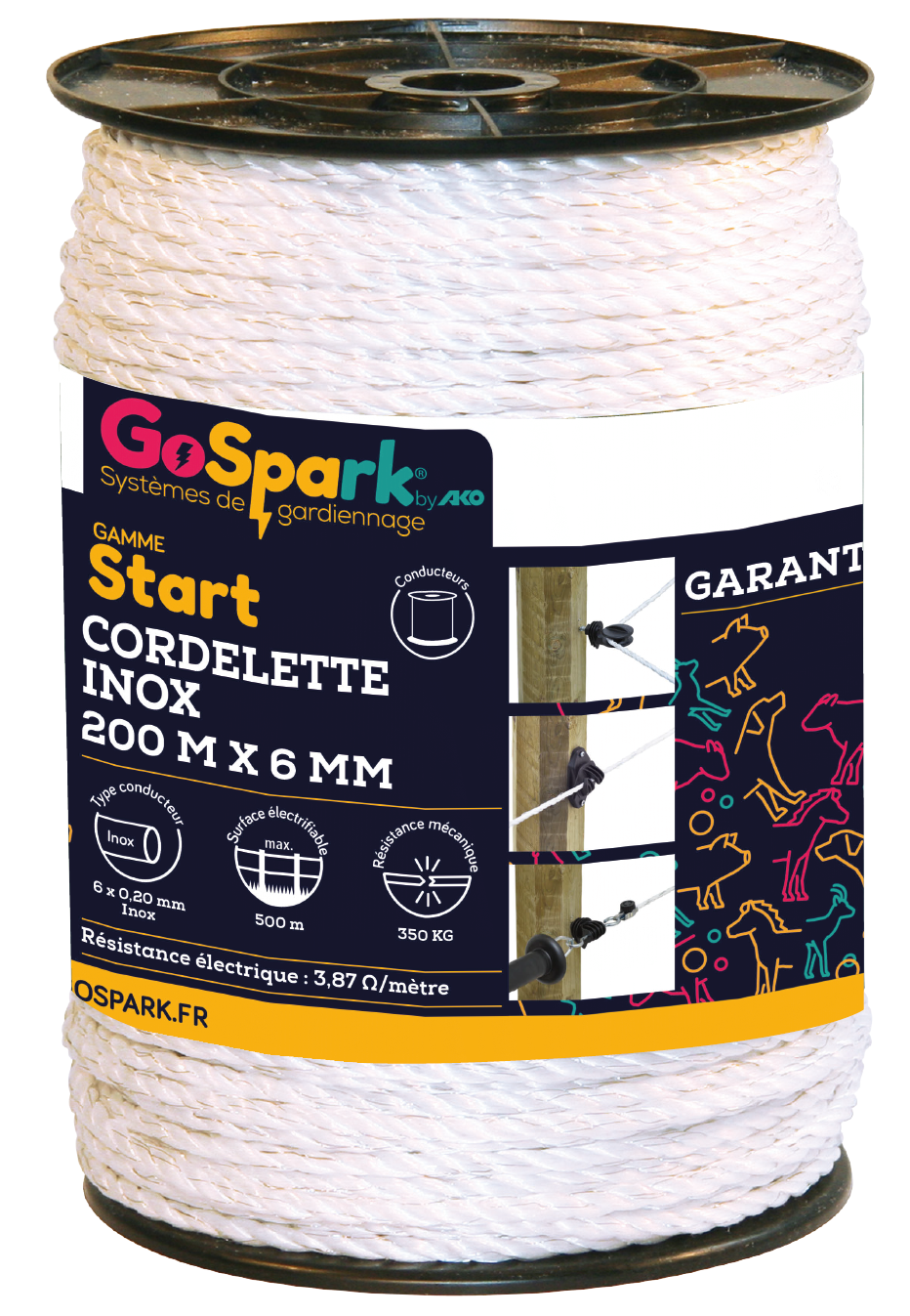 Cord. EconomyLine, 200m, 6mm, blanc, 6 x 0,2 mm inox