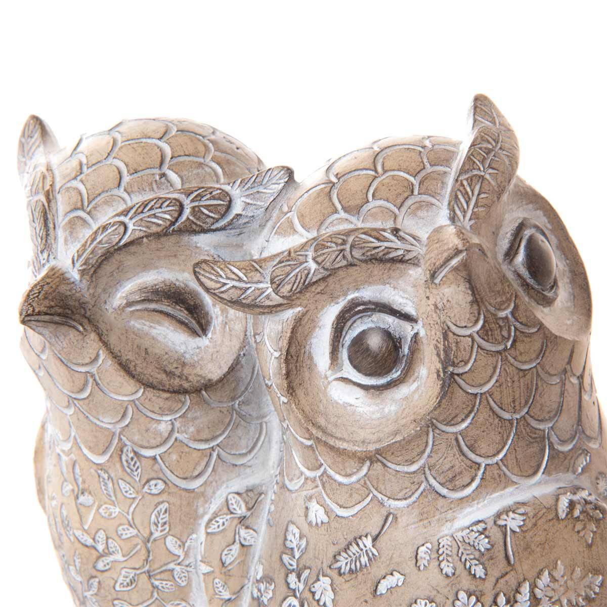 Statuette de décoration hiboux amoureux résine beige H.15 cm l.13 cm P.9 cm - Imagen 2
