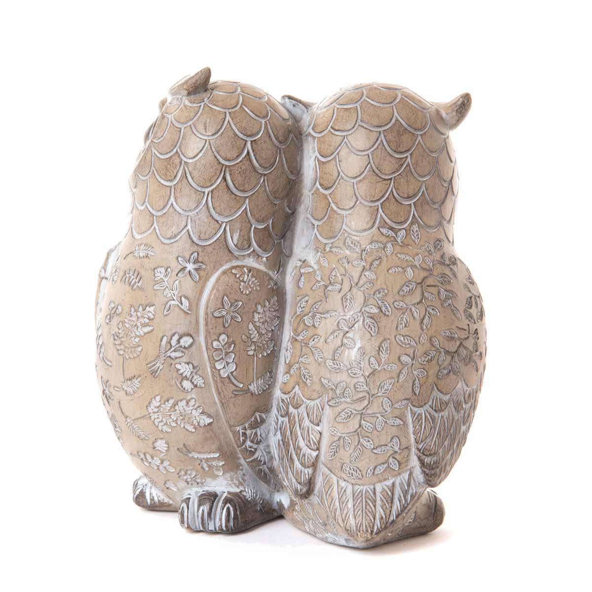 Statuette de décoration hiboux amoureux résine beige H.15 cm l.13 cm P.9 cm - Imagen 3