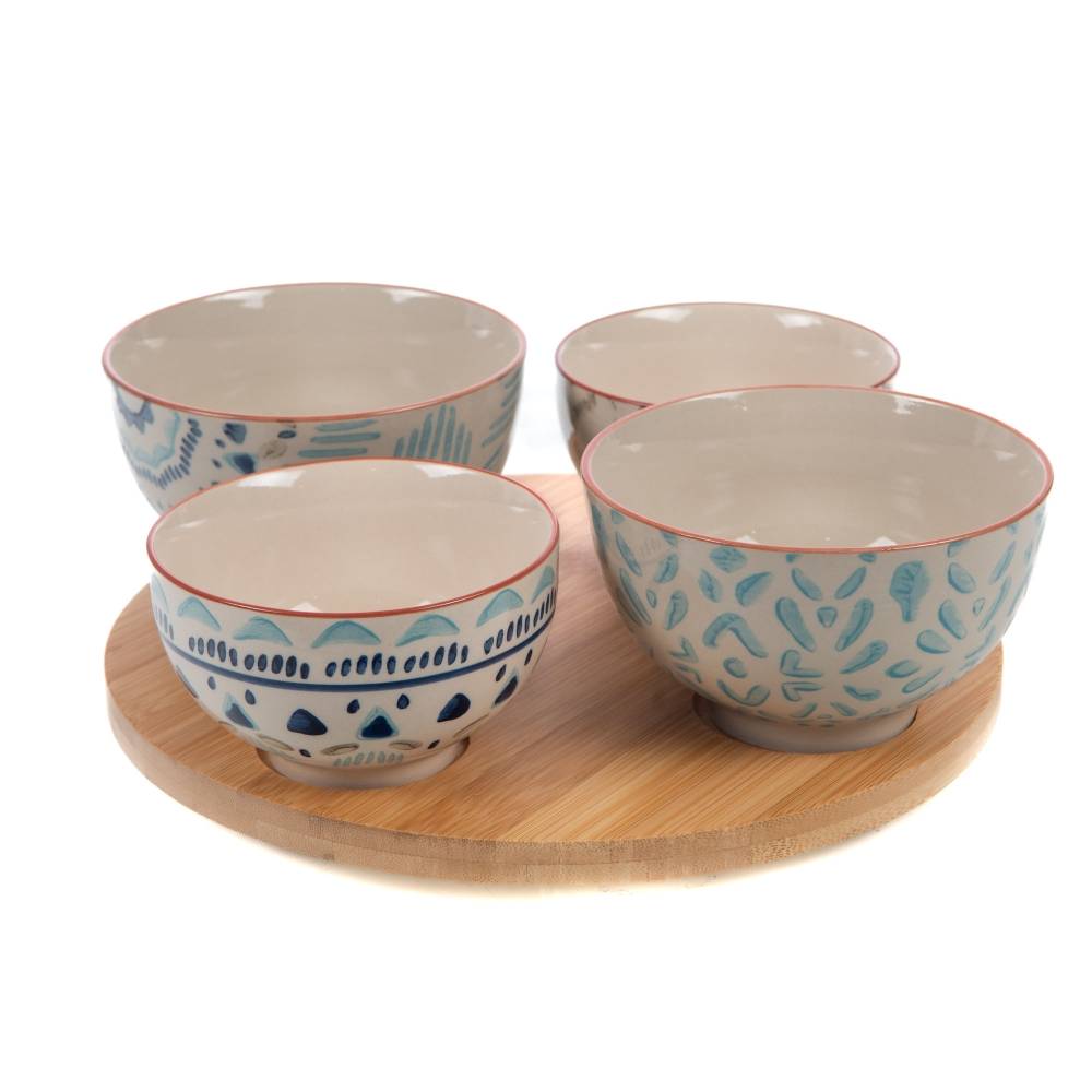 Plateau et 4 bols en grès décoré Ø30 cm H.8 cm - Amadeus - Image 3
