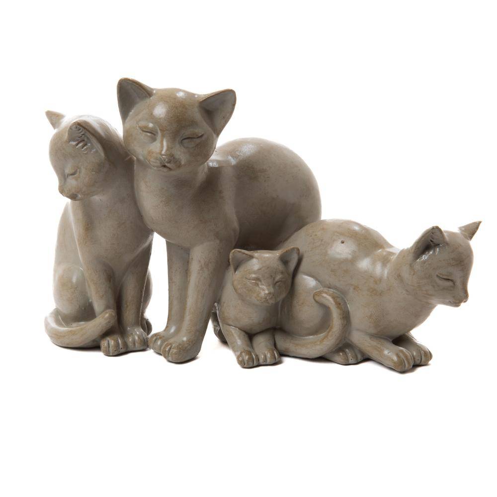 Statuette famille chat résine beige L.20 cm l.10 cm H.13 cm - Amadeus - Imagen 2