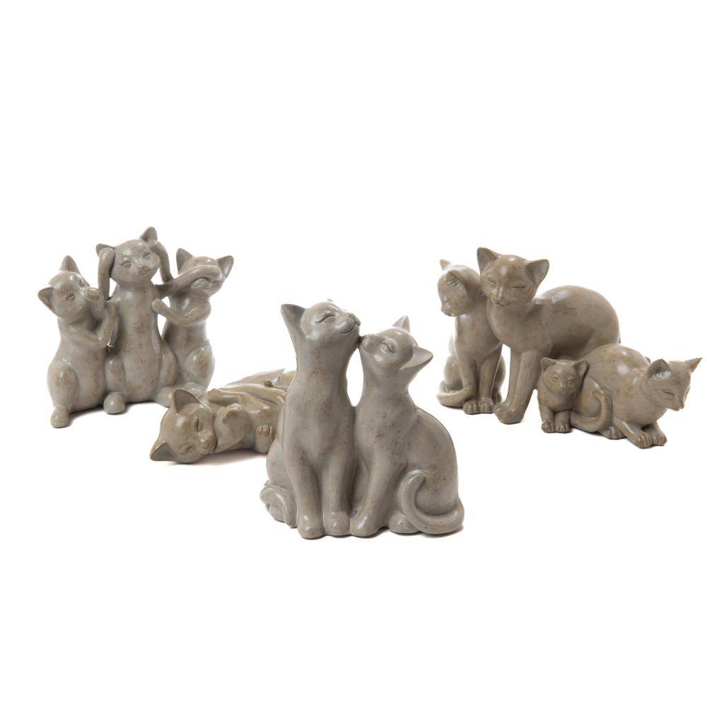 Statuette famille chat résine beige L.20 cm l.10 cm H.13 cm - Amadeus - Imagen 1