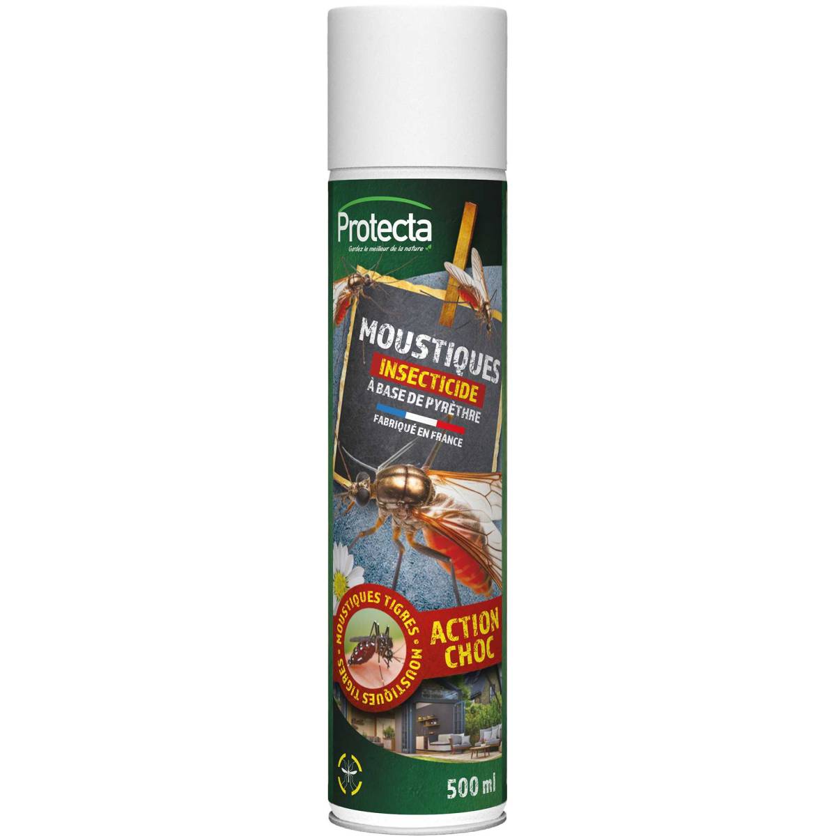 Protecta - Insecticide moustiques aérosol métal 500 ml H.24 cm L.6,60 cm P.6,60 cm - Protecta