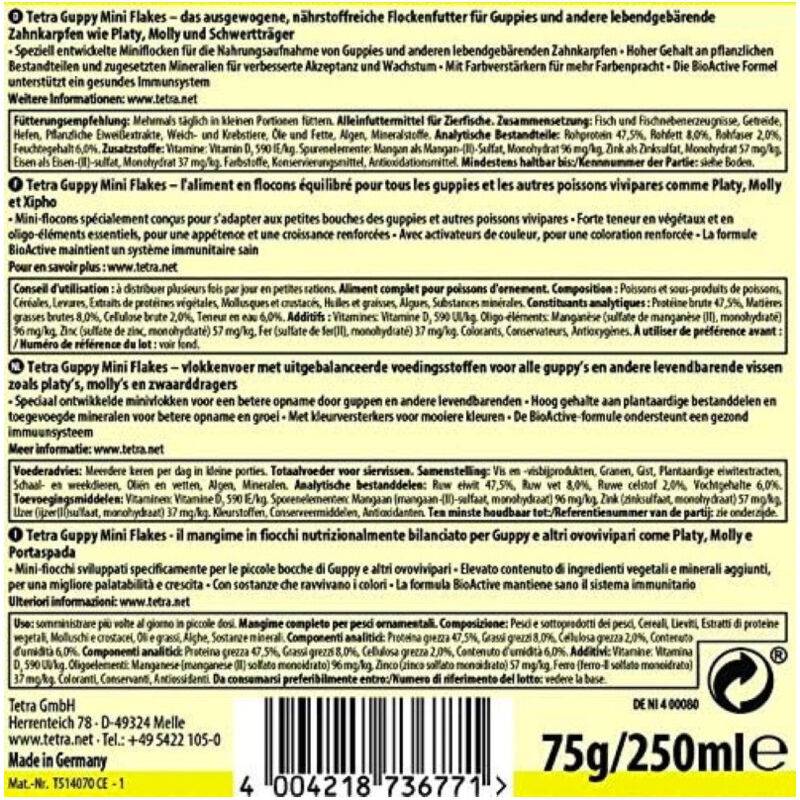 Aliment pour guppies mini flocons 250 ml - TETRA - Imagen 1