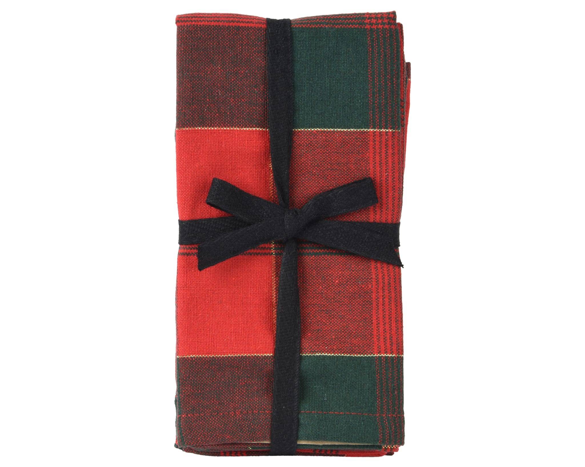Serviette Coton Tartan Rouge Vert - Imagen 1