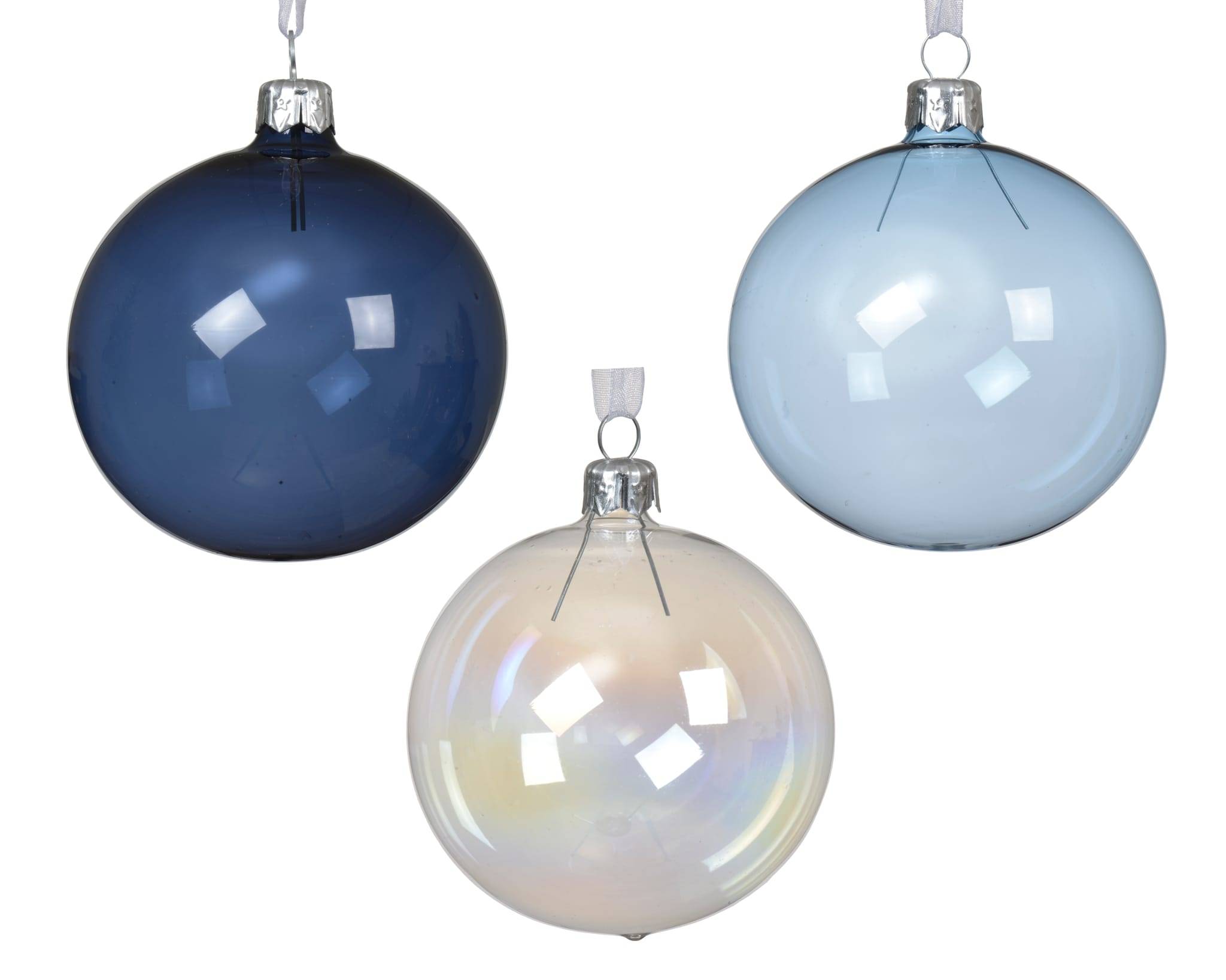 Boules De Noël Verre Transparent Bleu 3 Coloris Assortis - Image 2
