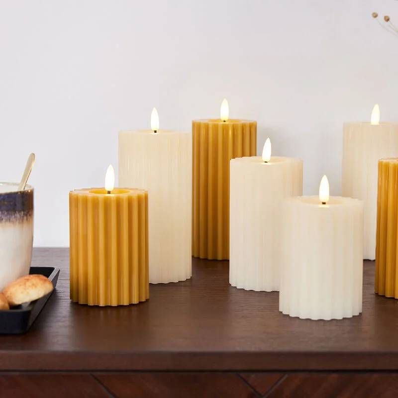 Bougie LED Striée Écru - Image 3