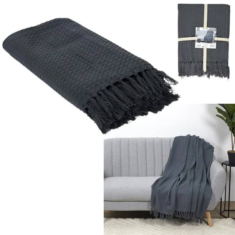 The Home Deco Factory - Manta gofrada algodón gris antracita 130 x 160 cm - THE HOME DECO FACTORY - Imagen 5