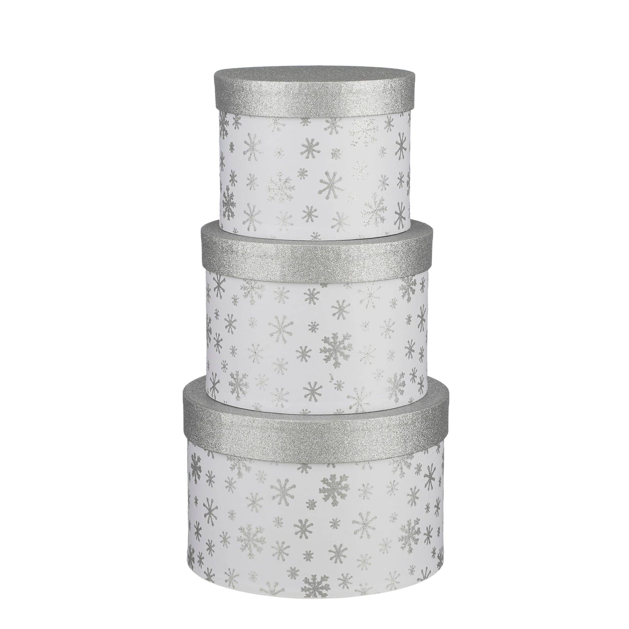 House of Seasons - Dossier boîte flocon neige argent FSC Mix - Ø 21 x H. 14 x cm