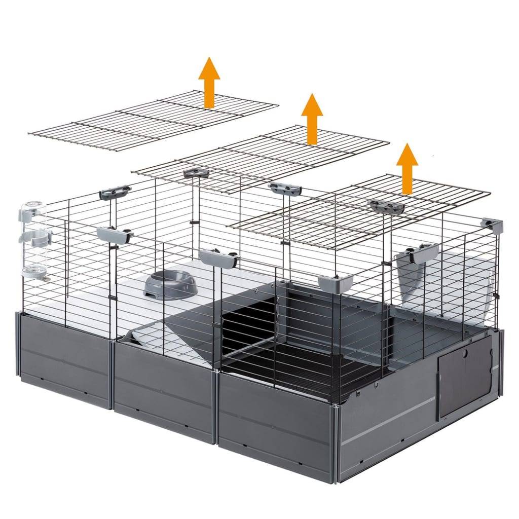 Cage à lapins modulaire métal et plastique noir L.107.5 cm l.72 cm H.50 cm - Ferplast - Imagen 1