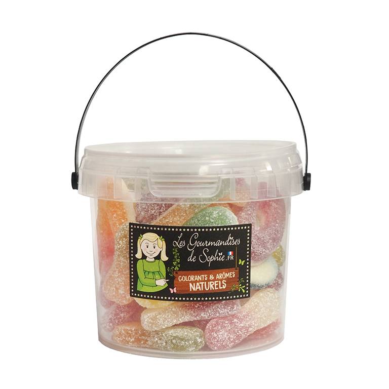 Les Gourmandises de Sophie - Petit seau Duo acidulé: Anneaux et mini langues 195g - Les Gourmandises de Sophie