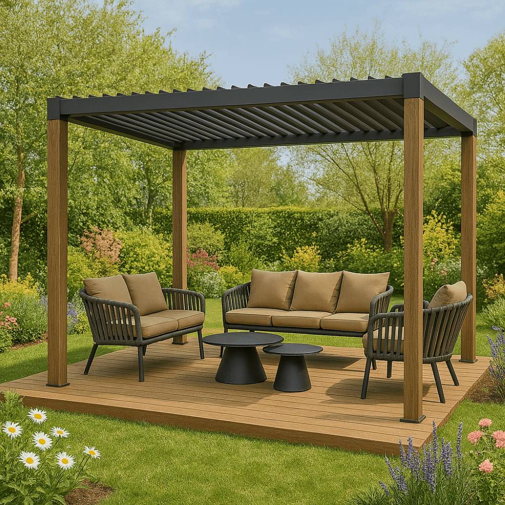 Ecloz - Pergola bioclimatique 3x3m aluminium effet bois Elisio ECLOZ - Image 1