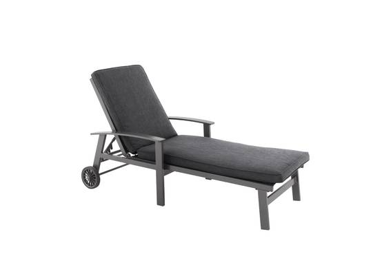 Ecloz - Bain de soleil à roulettes et dossier réglable alu avec accoudoir effet bois gris Epsilon - ECLOZ - Image 1