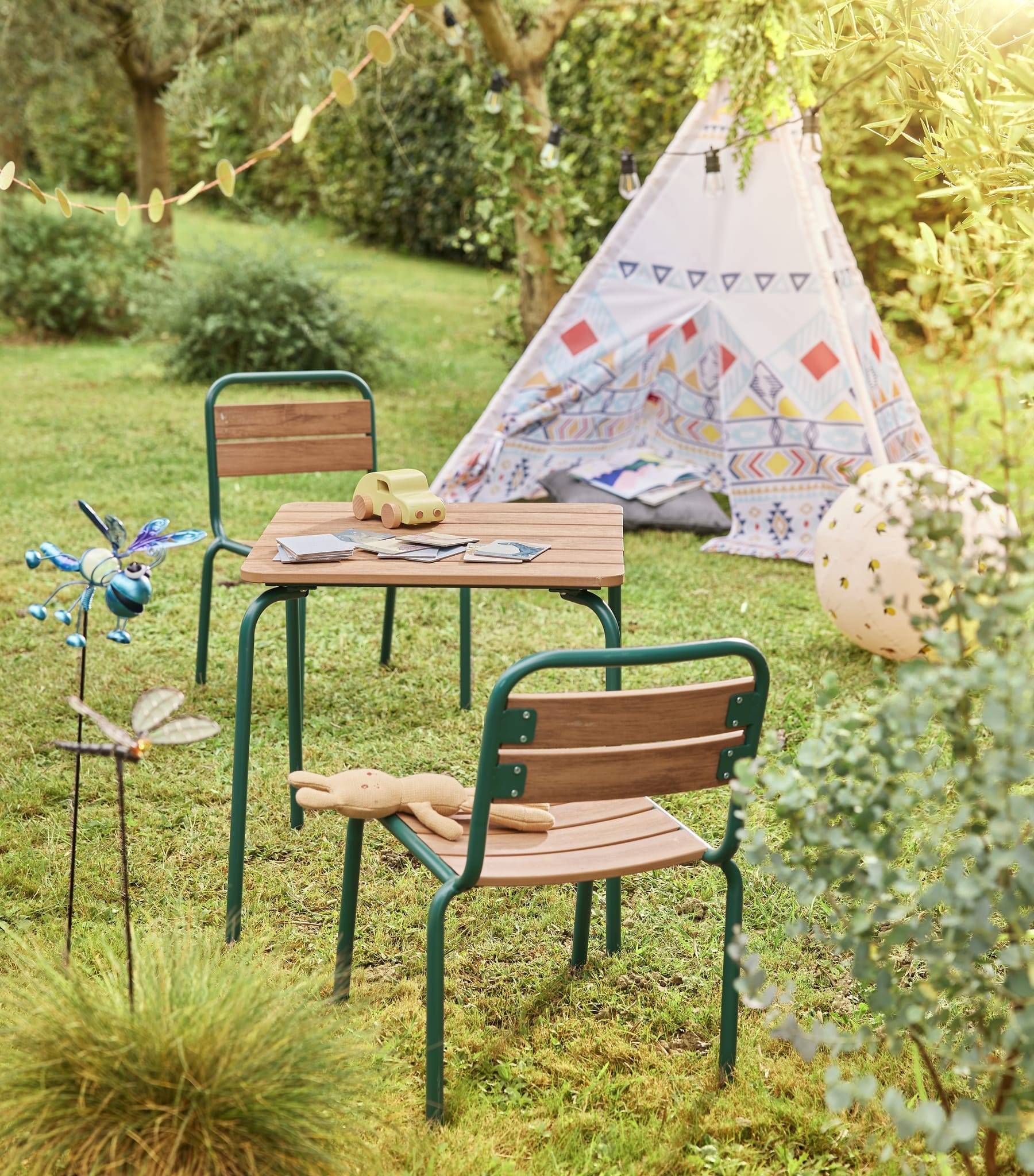 Ecloz - Table basse de jardin carrée acier bois vert Elion ECLOZ - Imagen 3