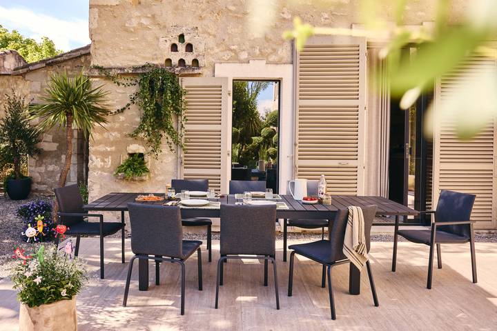 Ecloz - Table de jardin rectangulaire double extension 8/12 personnes anthracite Fileas ECLOZ - Imagen 11